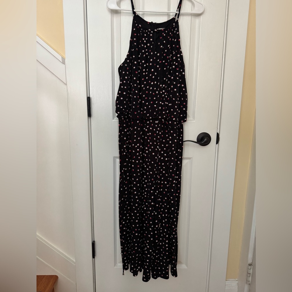 Black Polka  Dot Jumpsuit Red and White Accents